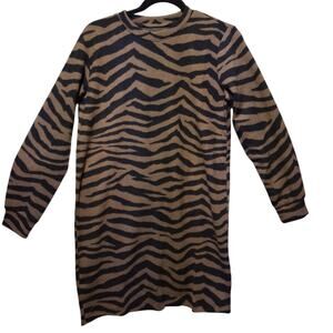 Lou & Grey Tiger Zebra Print Black & Brown Midi dress fleece small mob Wife NWT